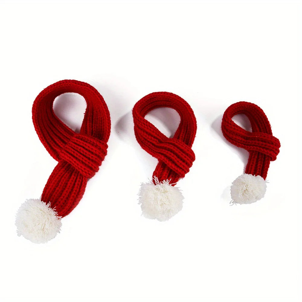 Dog Knitted Scarf Red Knit Scarves Pompom Neck Warmer Bandana