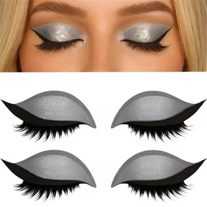 1/2 Pair Reusable Lazy Eye Shadow Eyelash Patch 2-In-1 Eyes Makeup Sticker With False Lashes &Eyeshadow Waterproof Cosmetic Tool Zpaxo 2Pairs Silver