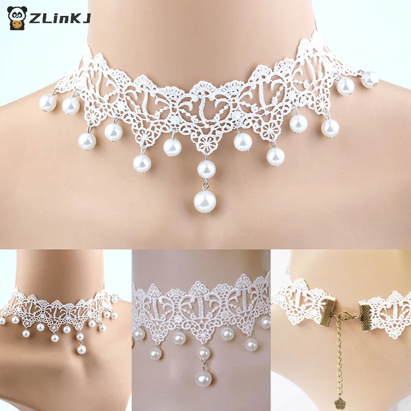 ▶1PCS Gothic Black Lace Retro Choker Collar Flower Pendant Necklace Jewelry Zpaxo