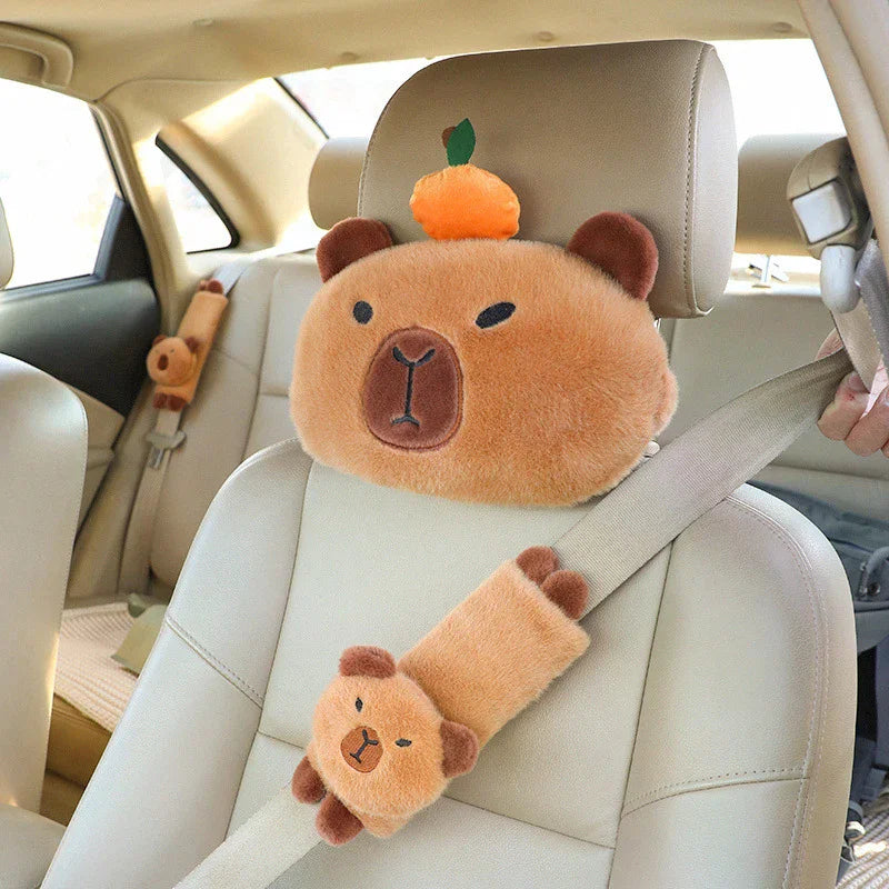 Capybara Plush Car Headrest Pillow & Tissue Box Holder