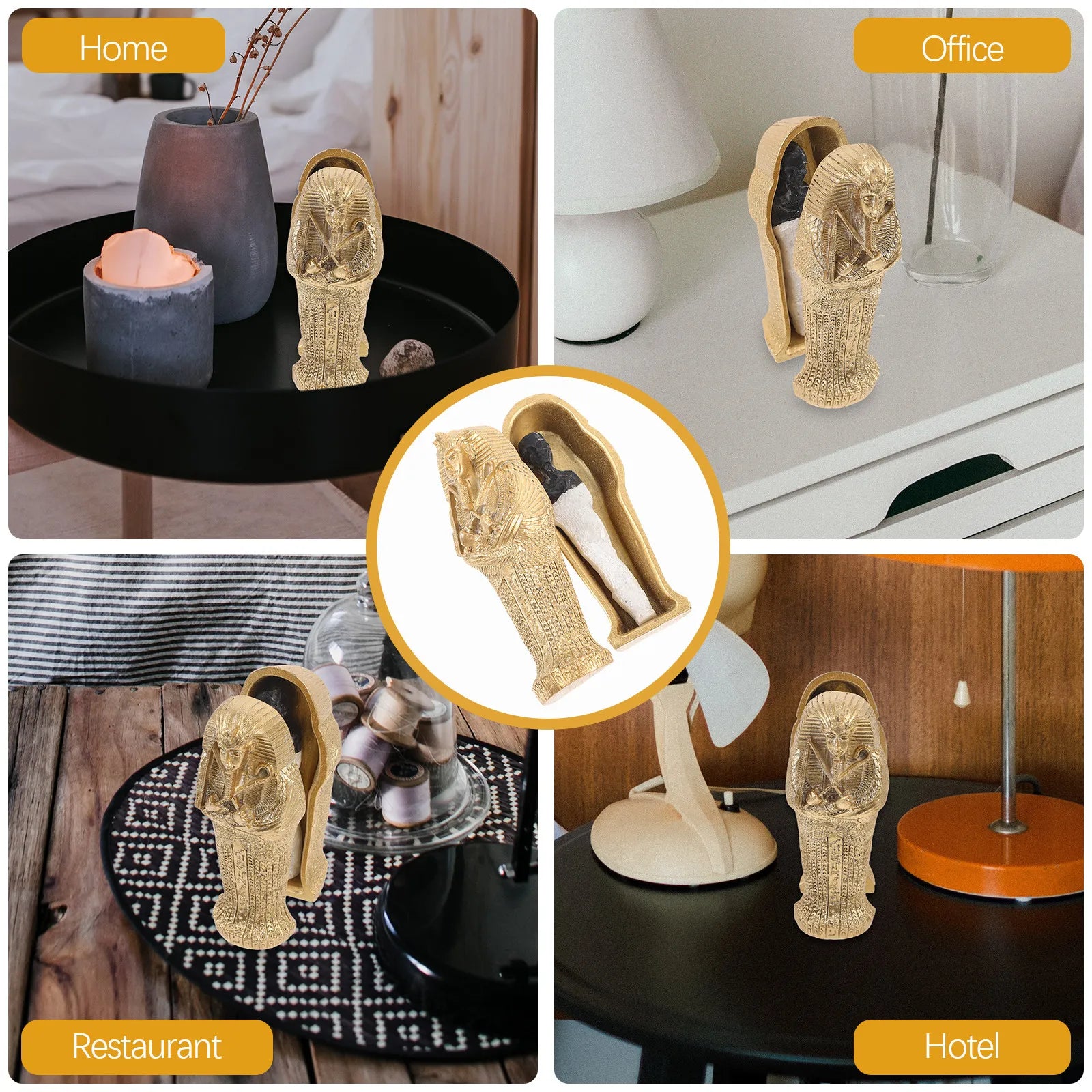 Skull Desktop Decor Resin Egyptian Mummy Coffin Ornament Home Office