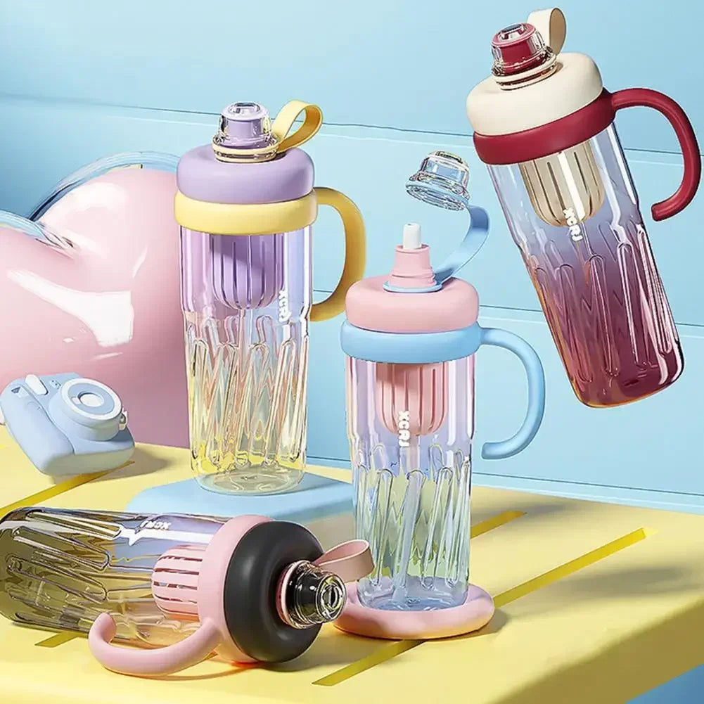 Summer Plastic Cup Large Capacity Plastic Straw Drink Coffee Cup Gradient Color Bottle with Time Marker Fitness Water Cups Hot Zpaxo