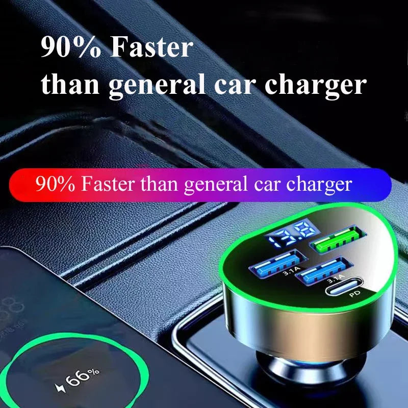 Car Phone Charger USB C Fast Charge LED Voltage Monitor Iphone Zpaxo