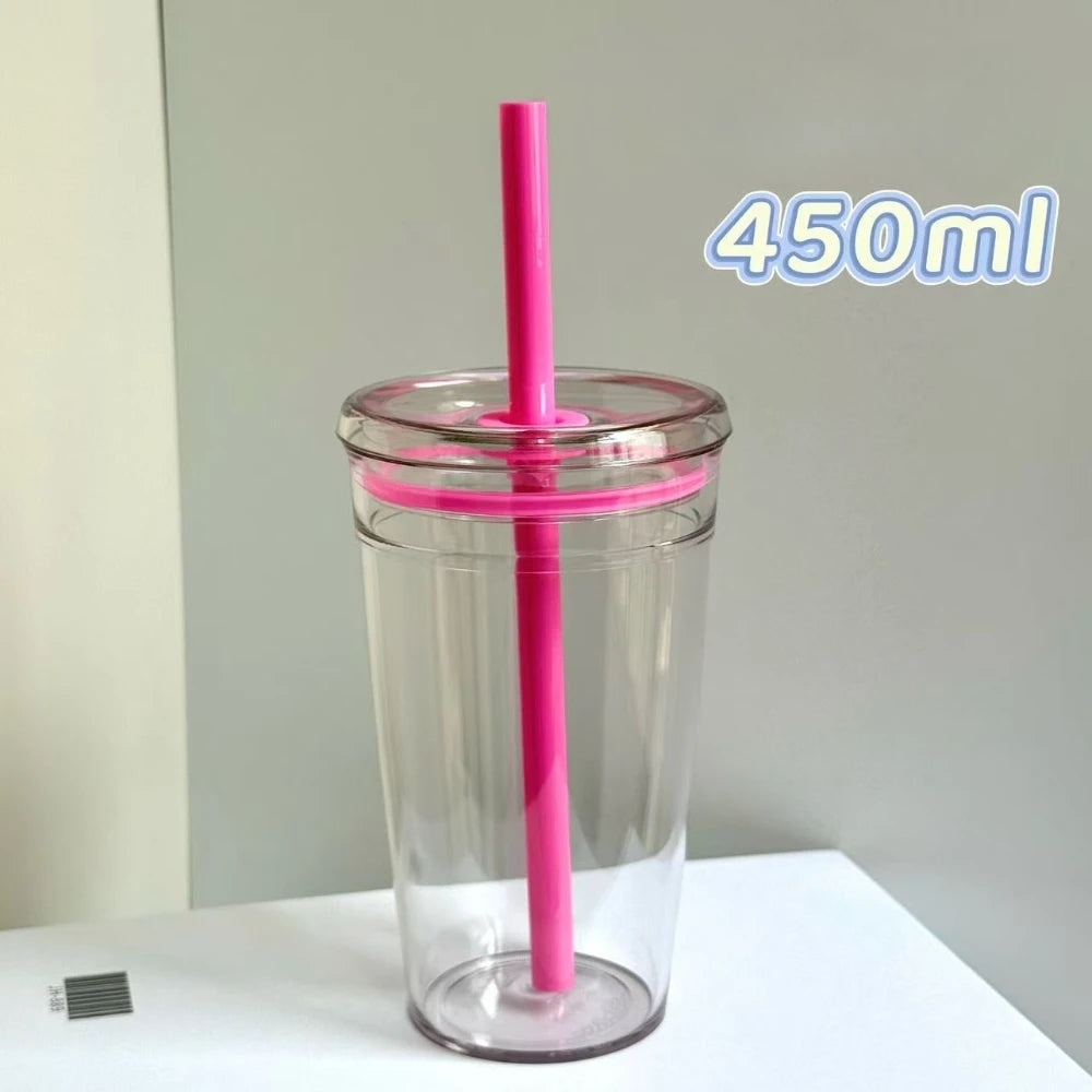 450ml Reusable Transparent Straw Cup – Car & Office Tumbler Reusable Straw Cup Zpaxo Rose Red