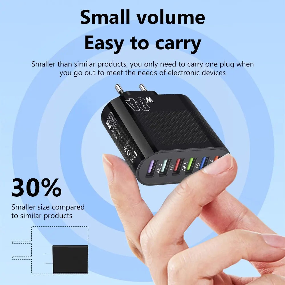 65W 6 Ports USB Charger Fast Charging Quick Charge 3.0 Travel Charger For iPhone Samsung Xiaomi Mobile Phone Adapter EU/US Plug Zpaxo