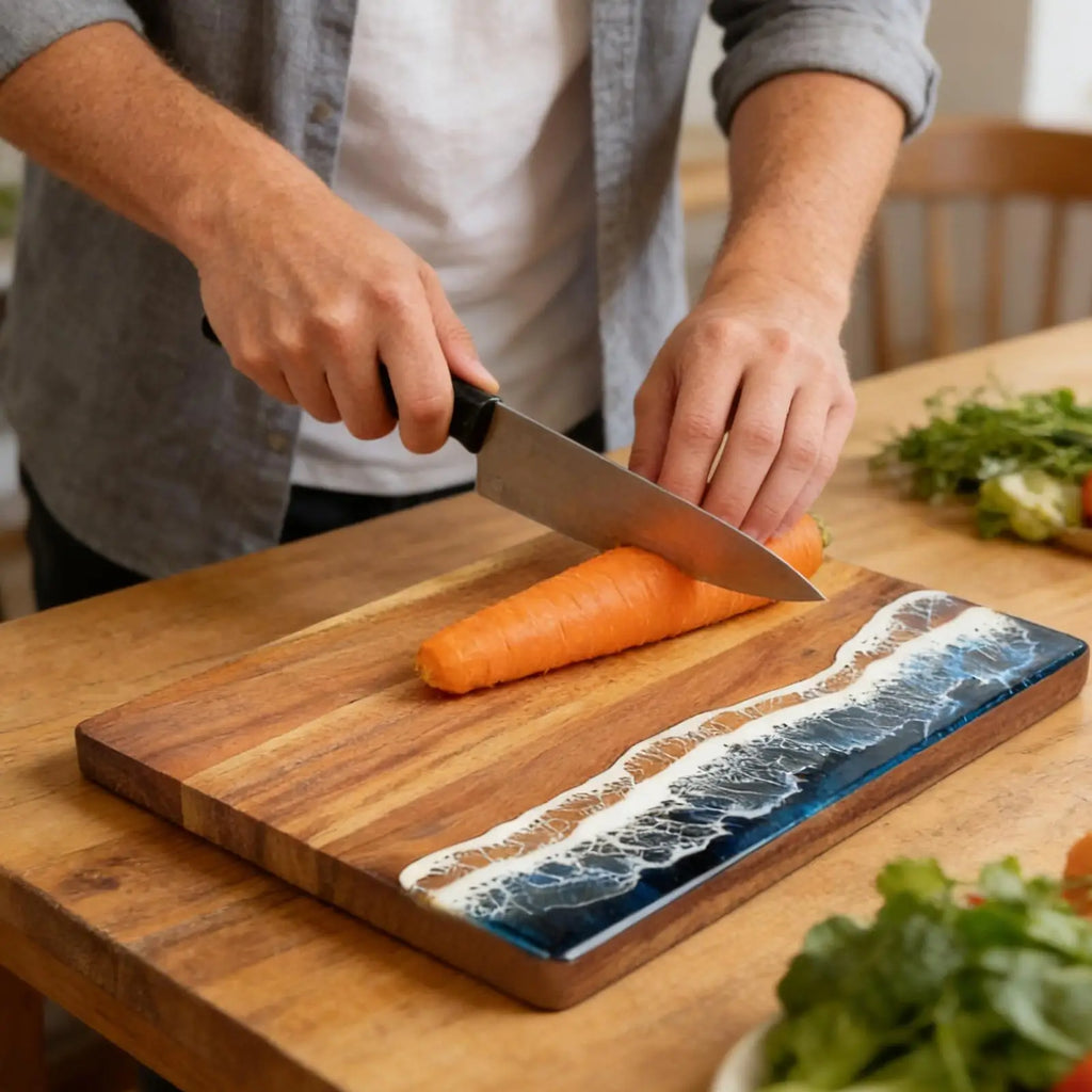 Cutting Board Wooden Resin Double Sided Tray Chopping Beach Pattern
