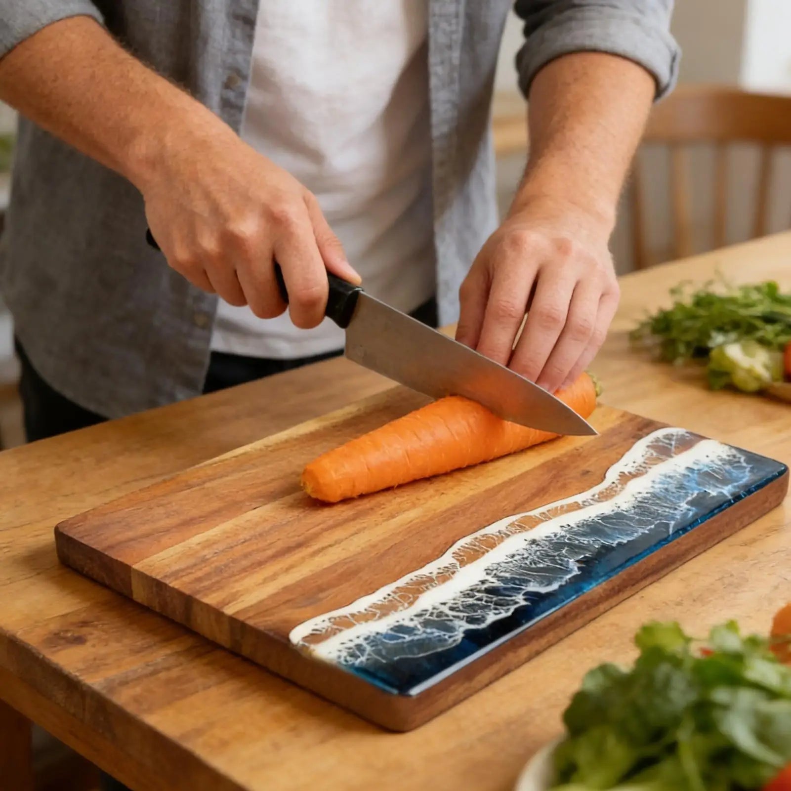 Cutting Board Wooden Resin Double Sided Tray Chopping Beach Pattern