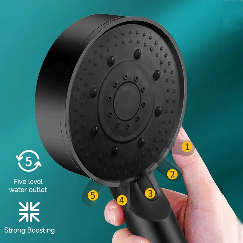 Black 5 Modes Shower Head Adjustable High Pressure Water Saving Shower Head Water Massage Shower Head Bathroom Accessories Zpaxo