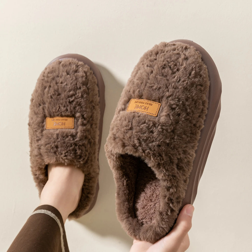 Men's Plush Slippers Winter Indoor Outdoor House Shoes Non-slip Warm