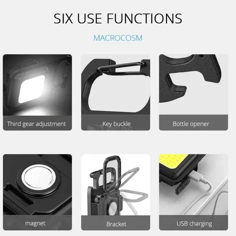Mini COB LED Keychain Flashlight – 4 Modes, Magnetic, USB Rechargeable LED Keychain Flashlight Zpaxo
