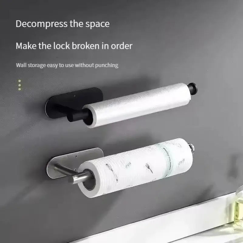 Stainless Steel Silver / Black Paper Towel Wipe Hanging Rack Can Store Cling Film Wipes Roll Paper Rack For The Kitchen Bathroom Zpaxo