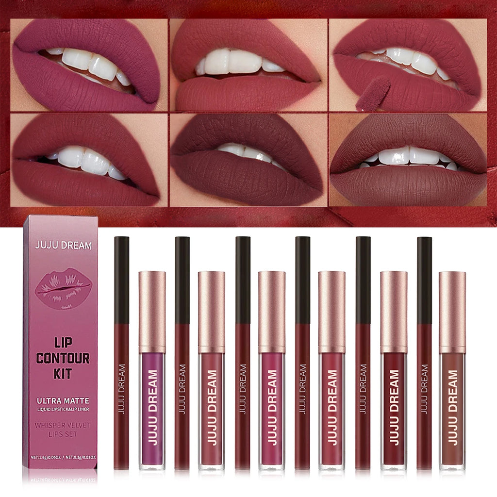 JUJU DREAM 6-Color Matte Lip Liner and Lipstick Pencil Set - Waterproof,Long-Lasting,Non-Smudge,Easy to Apply,2-in-1 Lip Pencil Zpaxo