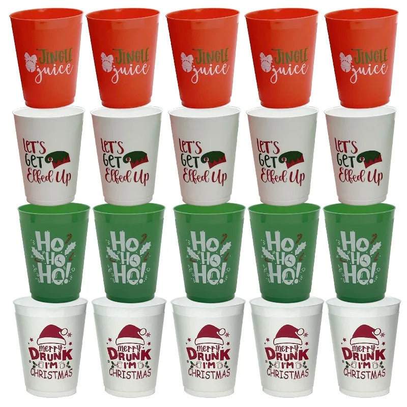Hot 12-20PCS Unique Letter Design Plastic Christmas Cup, 16 Ounce Reusable Cup for Home Holiday Party Decoration Zpaxo