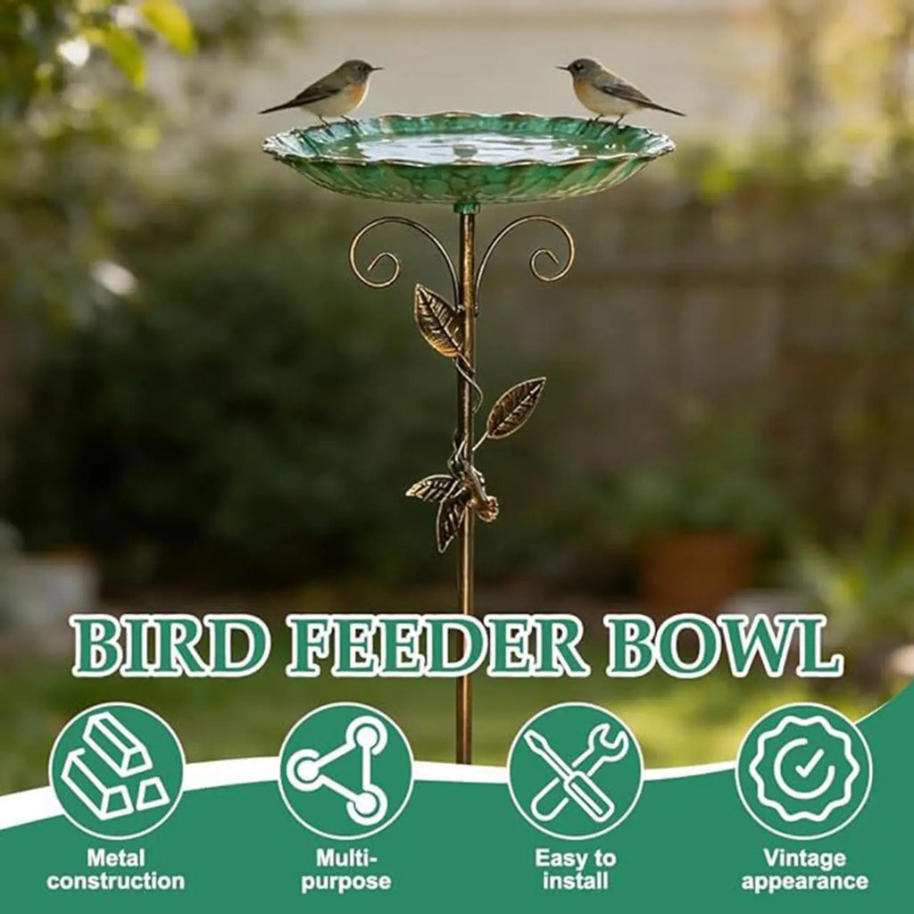 Bird Bath Height Metal Decorative Water Feeder Outdoor Garden Terrace