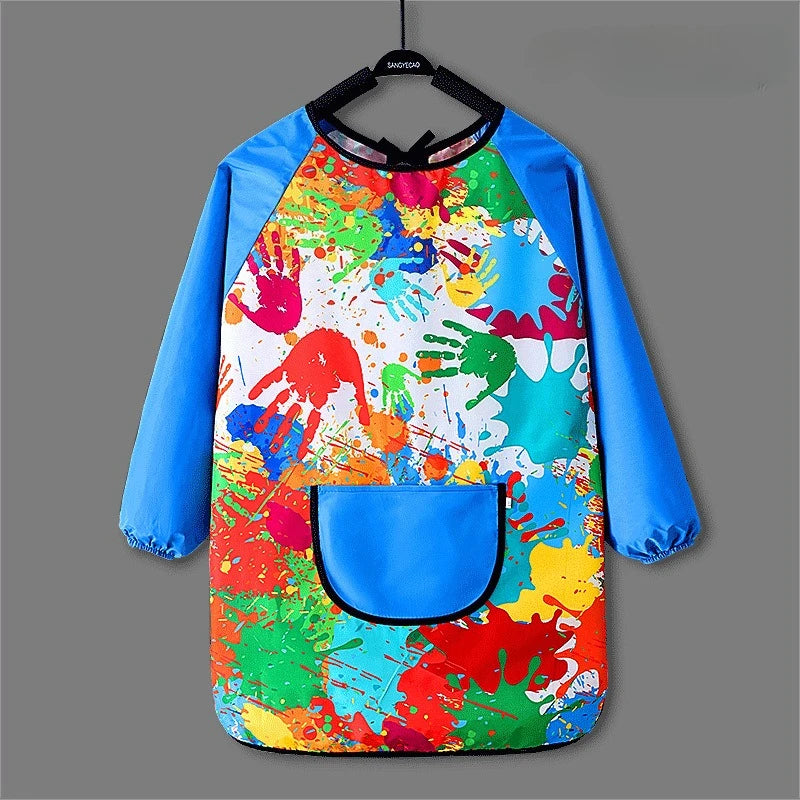 Childrens Drawing Waterproof Dirt Resistant Long Sleeved Cover Kindergarten Drawing Reverse Dressing Baby Eating Bib Baby Apron Zpaxo Blue sleeves 80-100cm
