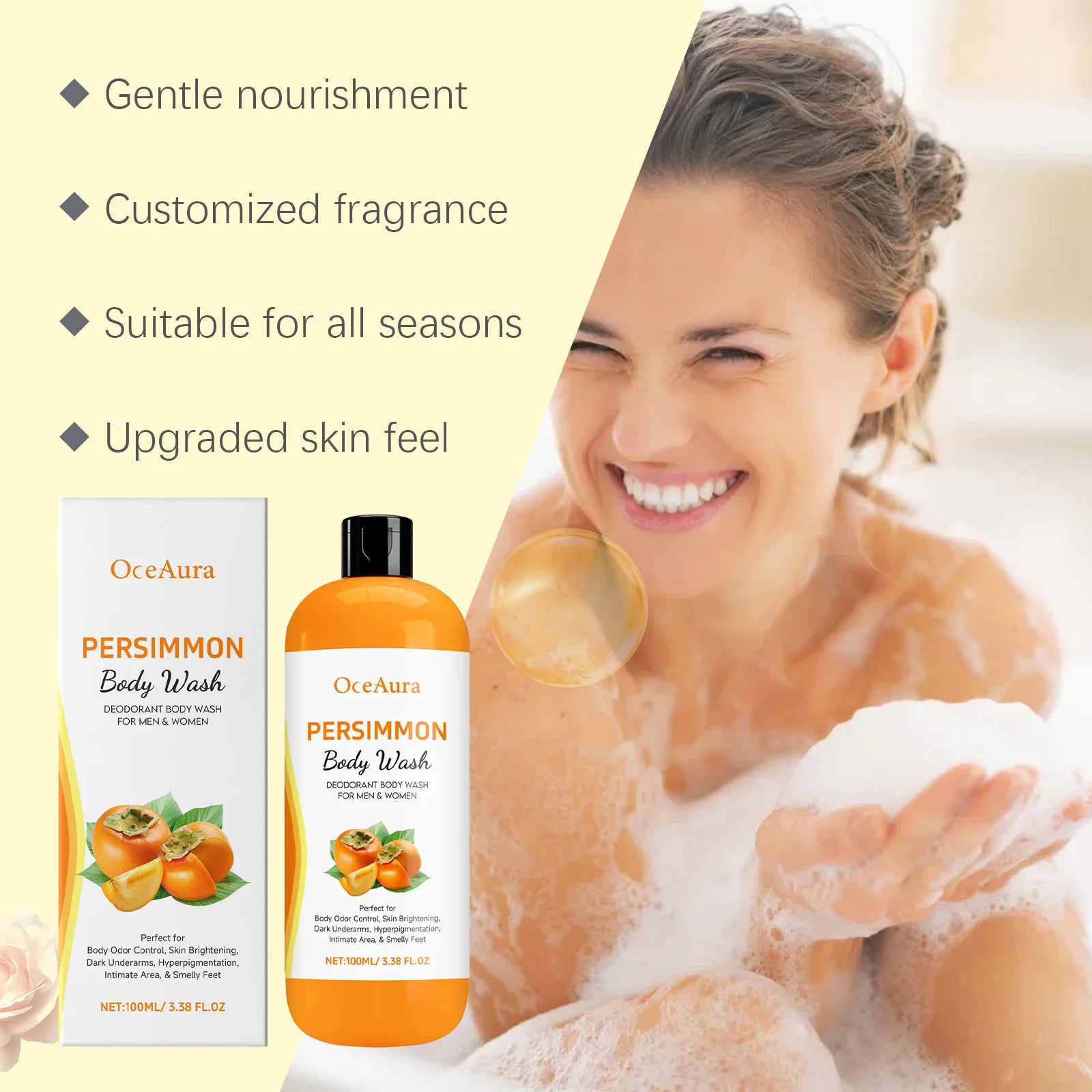 Persimmon Body Wash For Body Gentle Cleansing Moisturizing Eliminating Odor Control Remover Bath Products Exfoliating Body Care Zpaxo