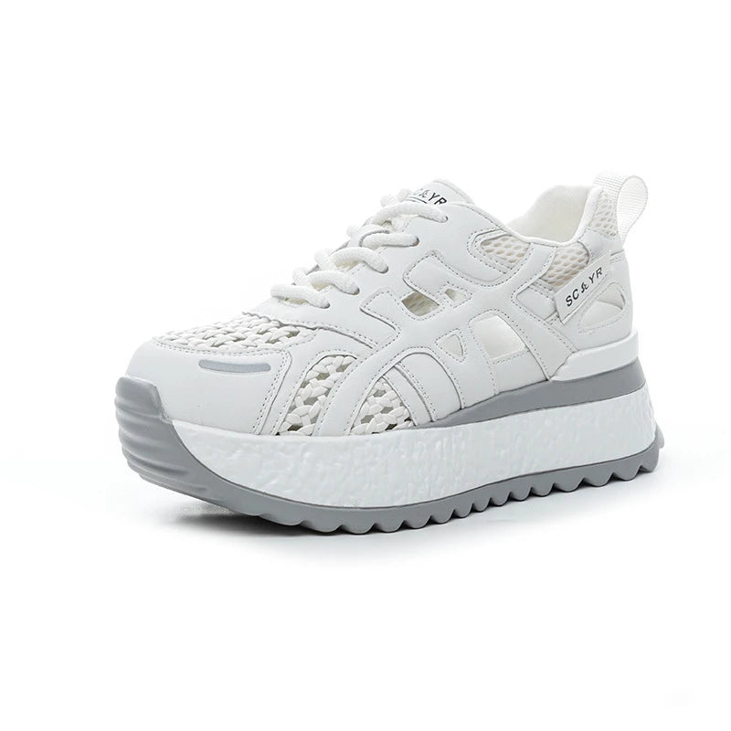 Womens Breathable Mesh Platform Sneakers Hidden Heel Lift Casual Lace Zpaxo M2858 Beige 33 China Mainland