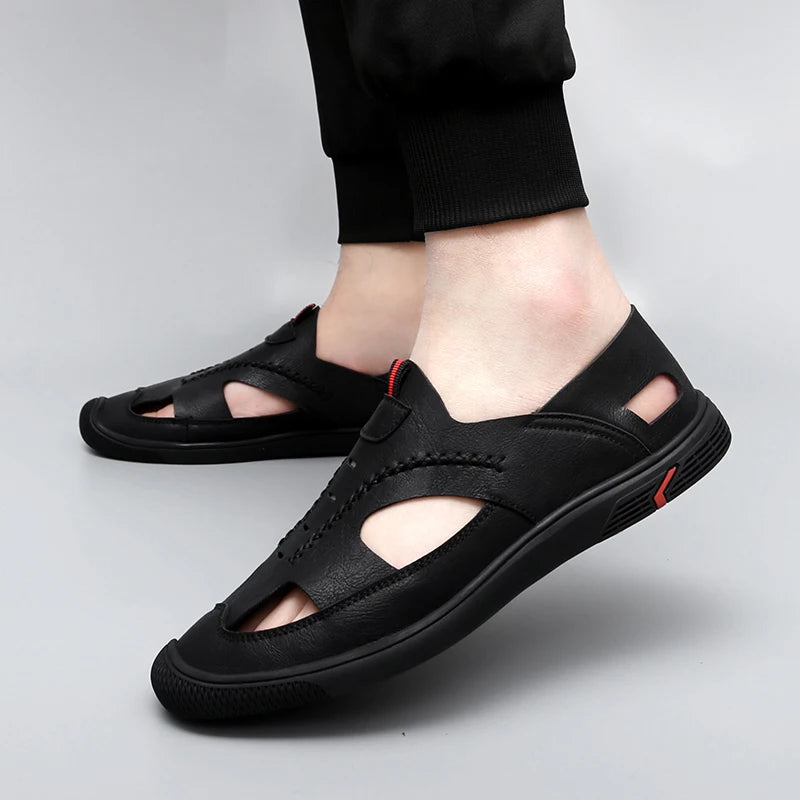 Summer Men Sandals Leather Mens Casual Shoes Outdoor Beach Roman Zpaxo