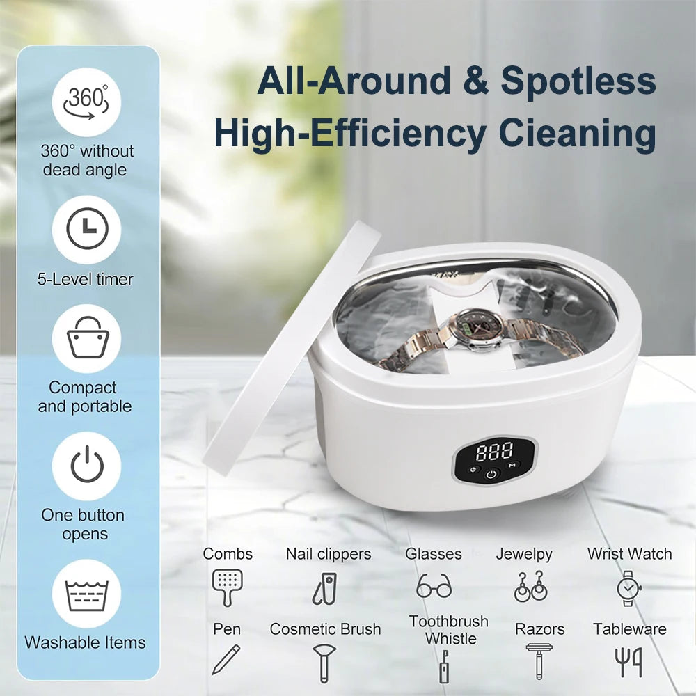 600ML Ultrasonic Cleaner Jewelry Parts Glasses Denture False Teeth Watch Washing Machine Portable Zpaxo