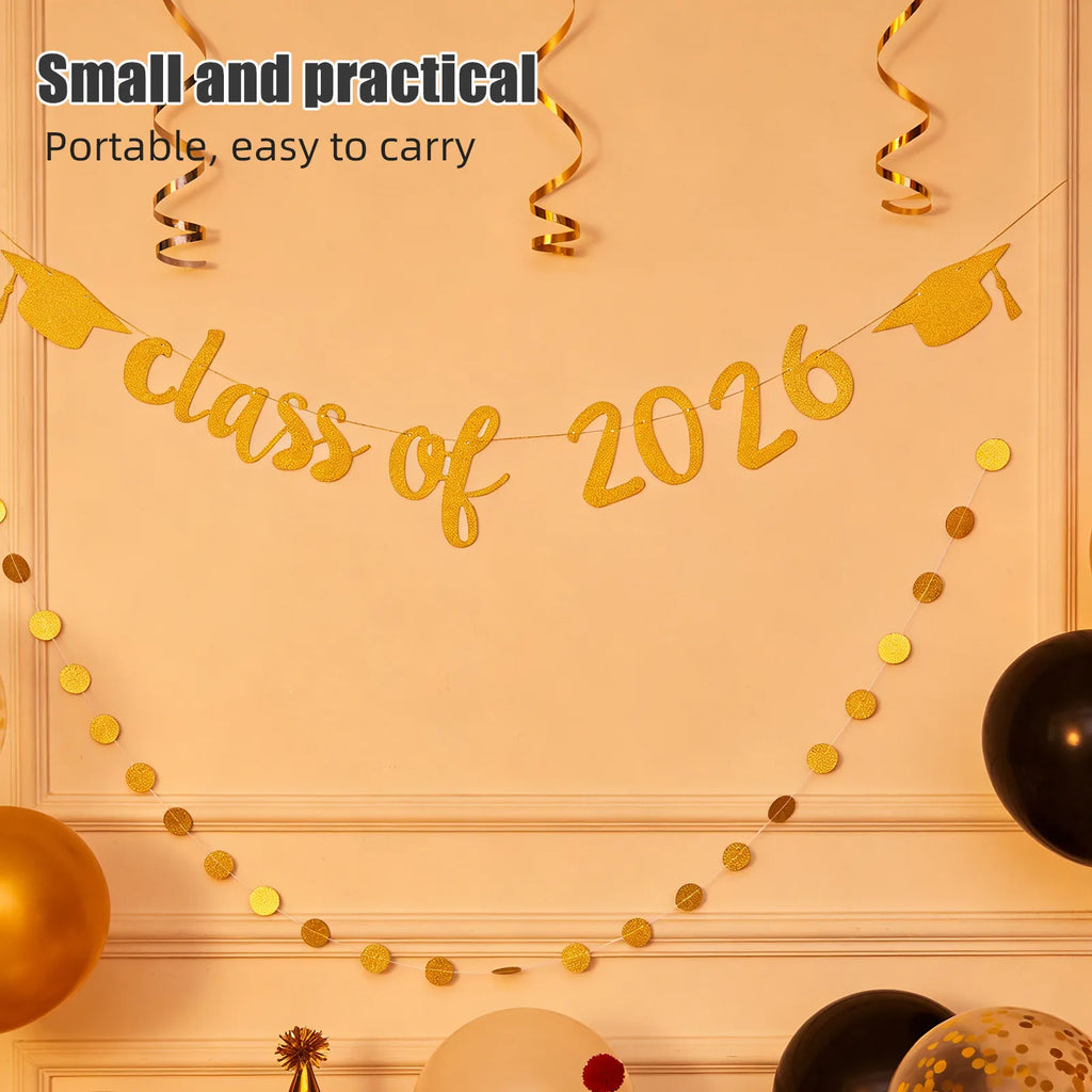 Glitter Congrats Grad Banner 2026 Graduation Decoration Garland Happy