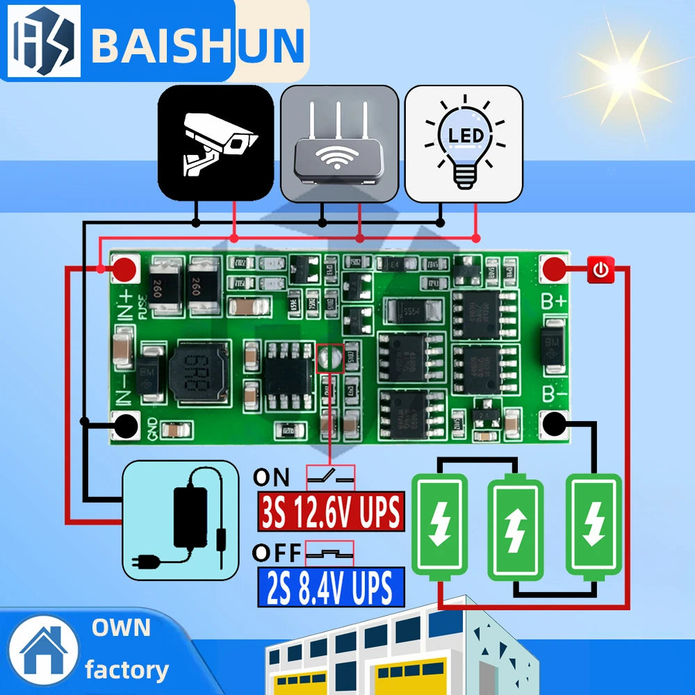 2S 3S Lithium UPS Step-up Charging Board 50W 4A Dual 12V 15V DC Zpaxo