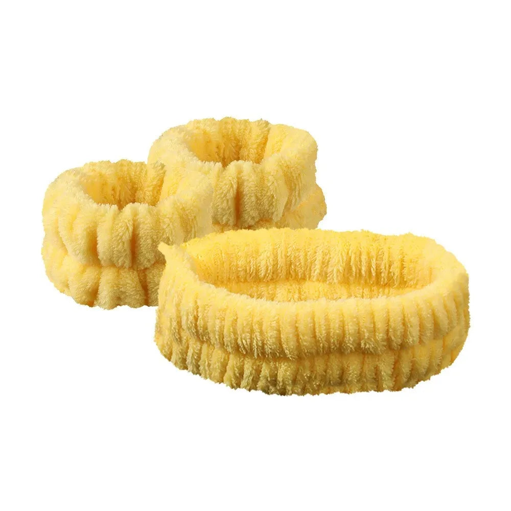 Coral Fleece Face Wash Headband & Wristband Set for Women
