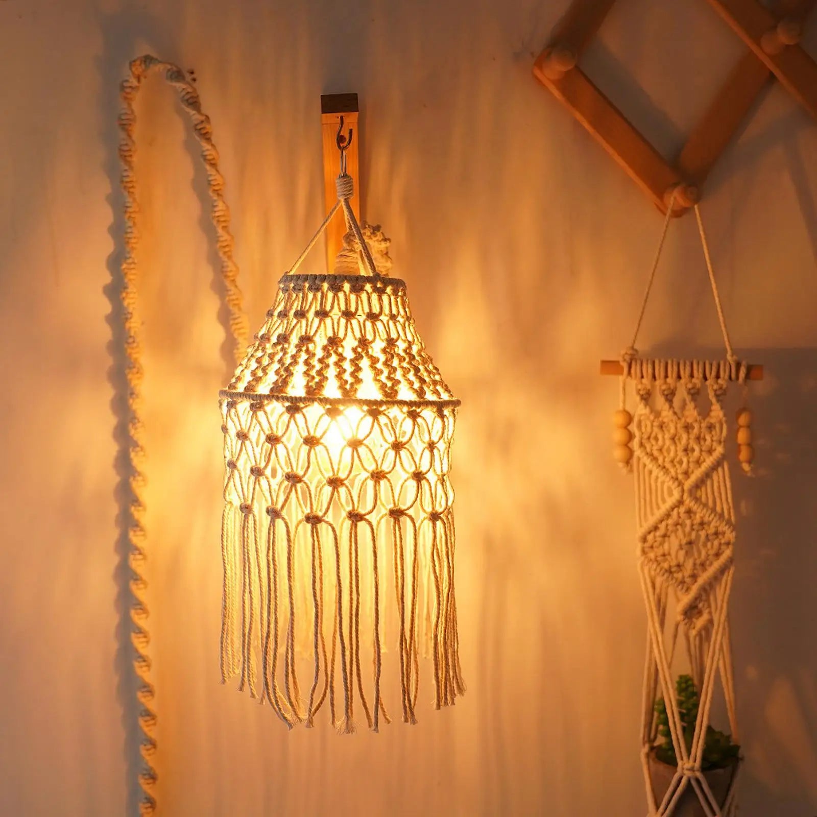 Boho Lampshade Lamp Shade Accessory Handwoven Light Decor Woven Zpaxo