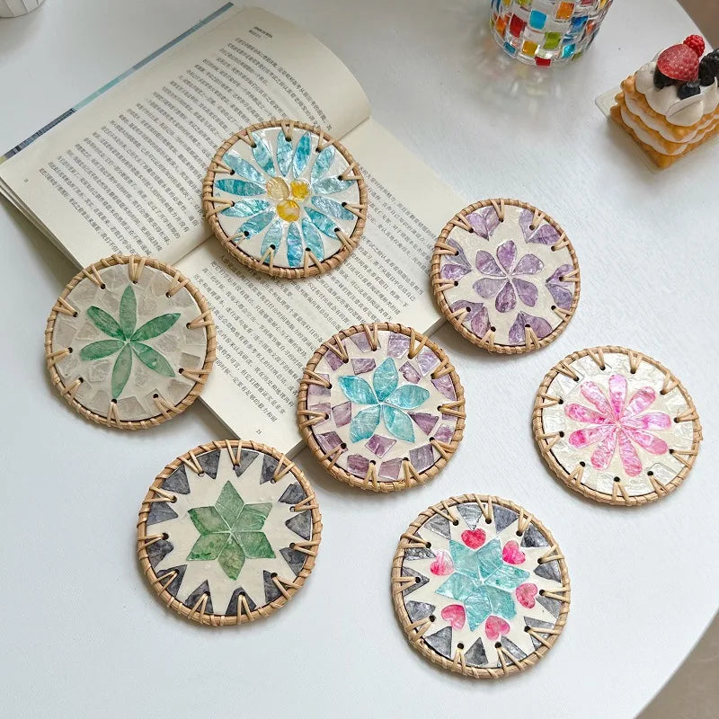 Handmade Colorful Rattan Coaster – Heat-Insulating Table Mat Woven Table Coaster Zpaxo