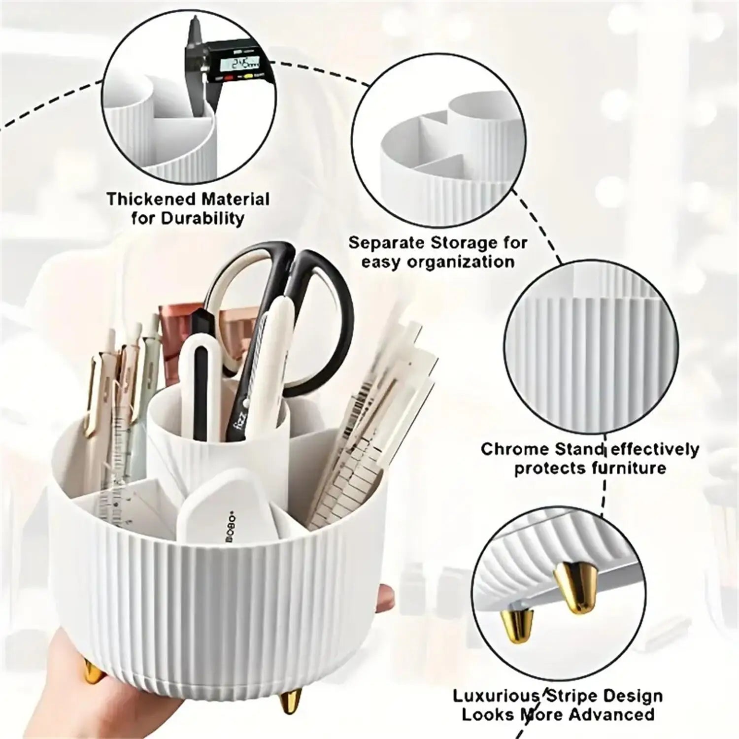 360° Rotating Makeup Organizer - 1pc Plastic Cosmetic Storage with 5 Compartments - Multi-Functional Holder for Brushes Zpaxo