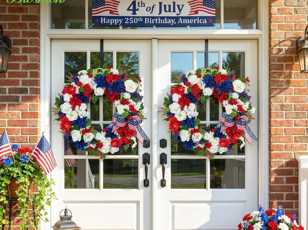Patriotic Wreaths for Front Door Anniversary Decorations, Memorial Day Wreaths, Festival Celebration USA Flag Printed Wreath Zpaxo