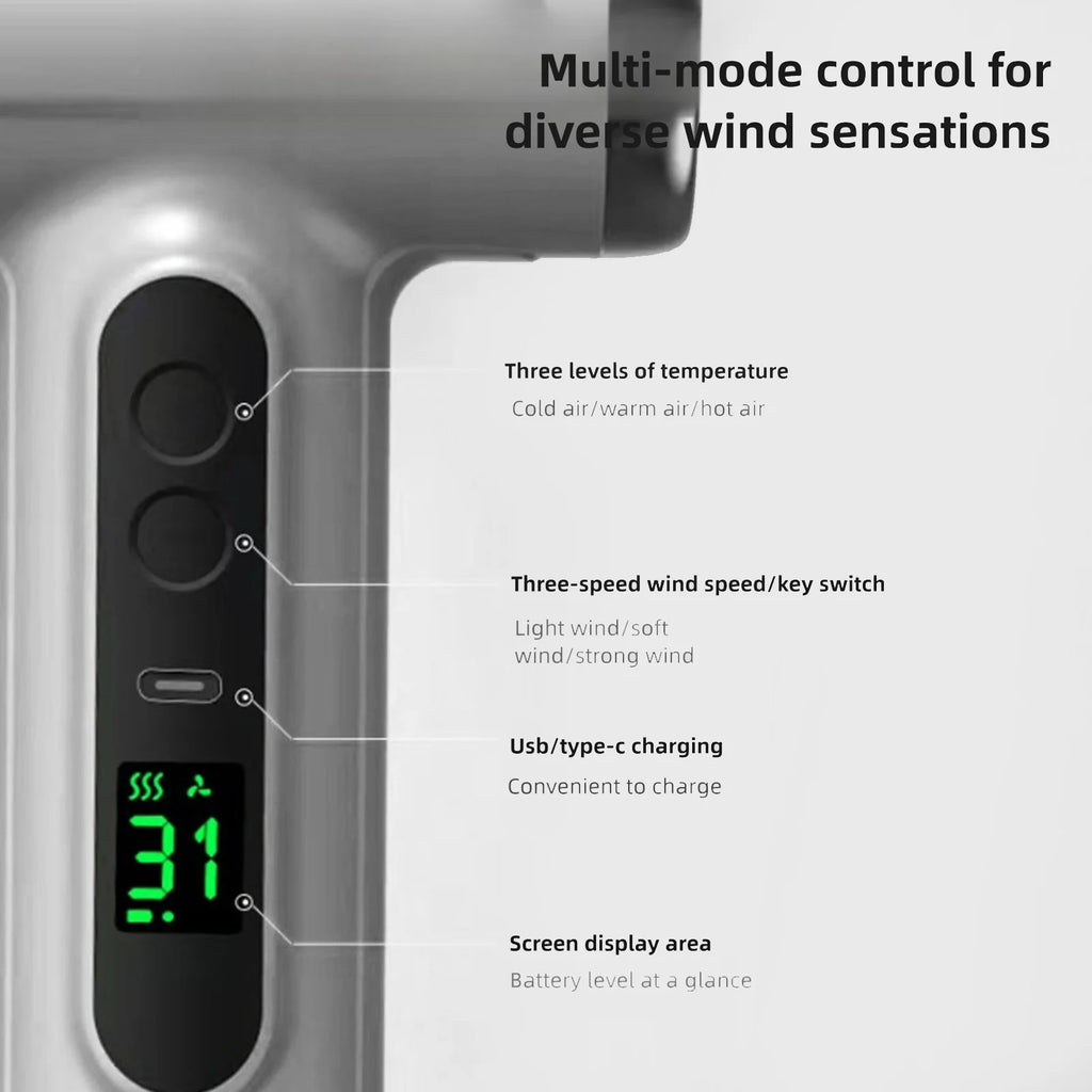Cordless Hair Dryer 15600mAh Rechargeable Cold Wind 200W Portable