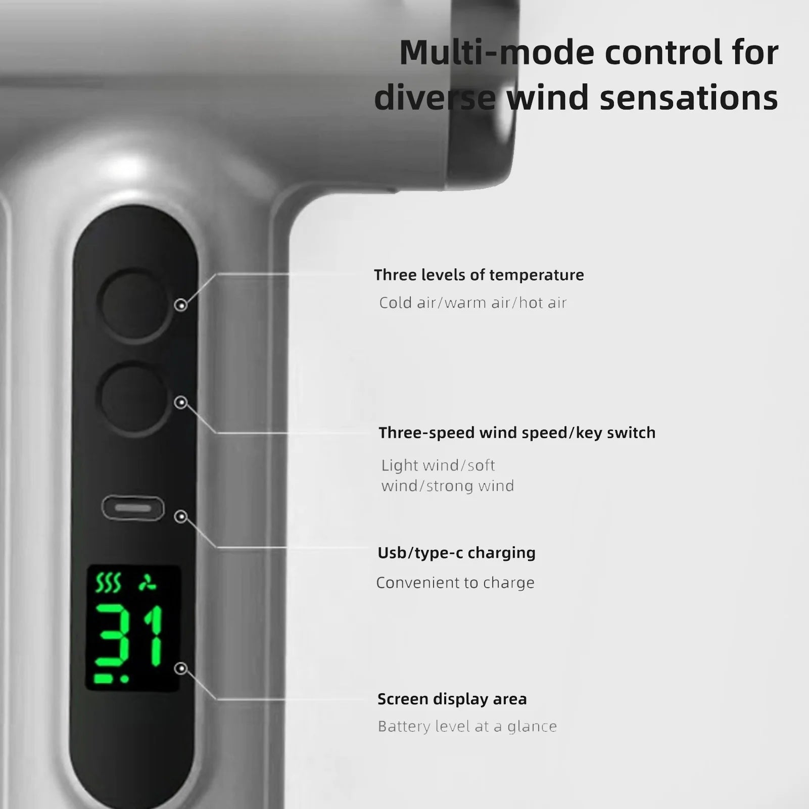 Cordless Hair Dryer 15600mAh Rechargeable Cold Wind 200W Portable