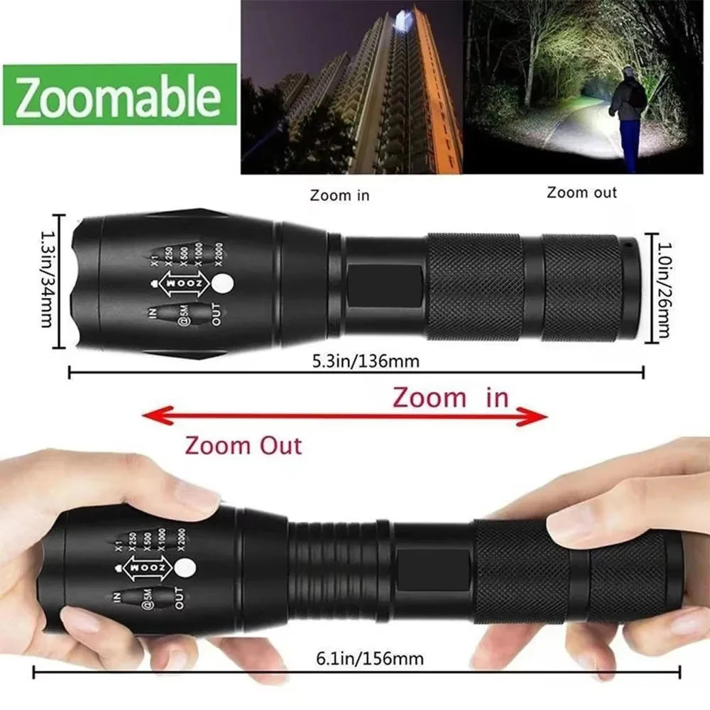 T6 LED Zoomable Flashlight | 5 Modes, Waterproof, 1000 Lumens
