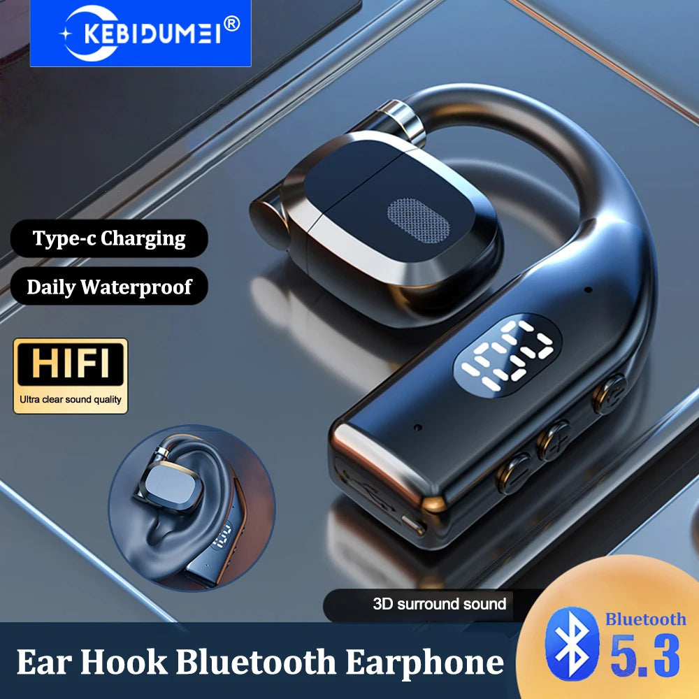 KEBIDUMEI Bluetooth 5 3 Earphone Ear Hook Headphone 180 Rotation Hifi