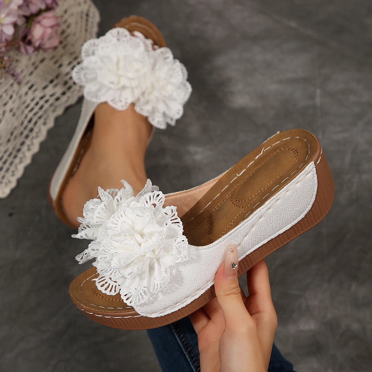 Women Wedges Slippers 2026 Lightweight Sandals Slip Fashion Woman Zpaxo WHITE 43
