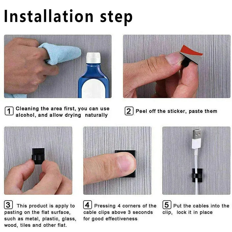 Self-Adhesive Cable Clips – Wire Cord Management Organizer 10–50 Pack