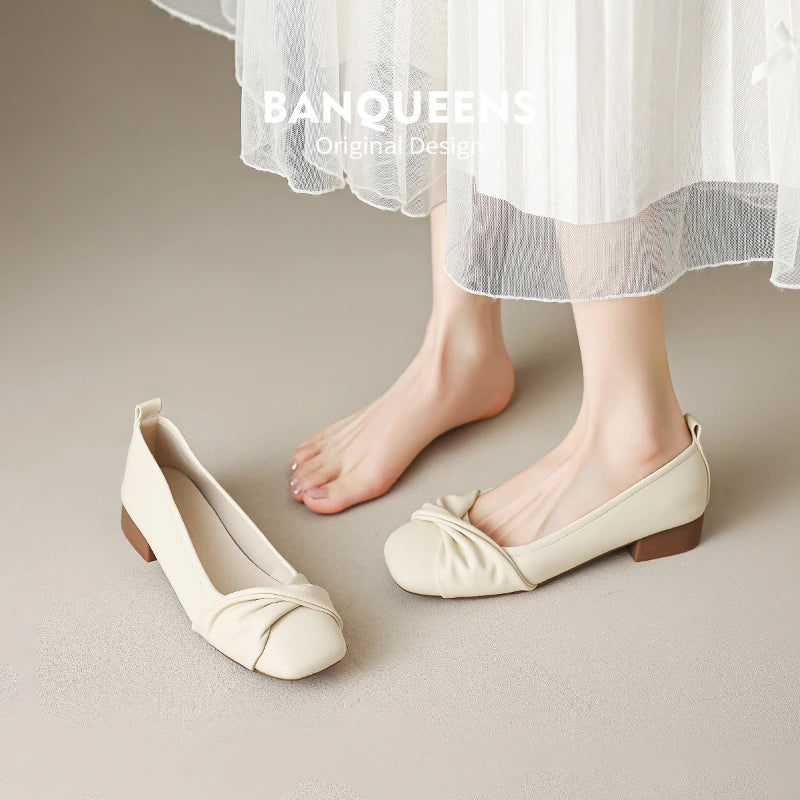 Women Simple Square Toe Block Heel Pumps 2026 Twisted Front Design Zpaxo