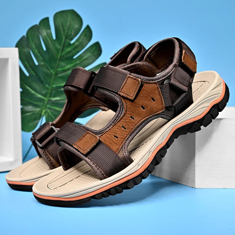 Summer Men Sandals Leather Mens Casual Shoes Outdoor Beach Roman Zpaxo