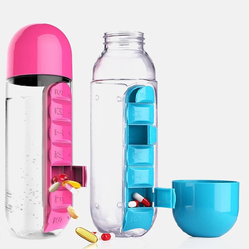 1 7 Grids Medicine Box Water Cup Sports Plastic Bottle Combine Daily