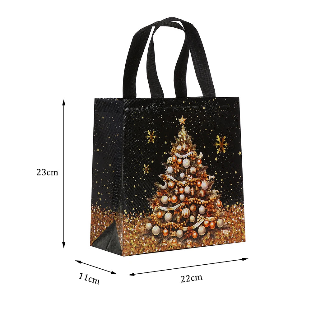 Christmas Non-Woven Gift Bag – Black Gold Snowman Xmas Tote Christmas Gift Bag Zpaxo