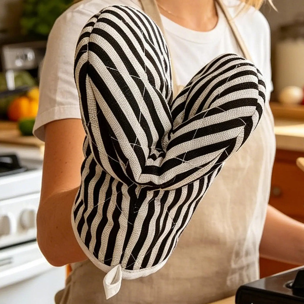 Oven Mitts Heat Resistant Striped Microwave Kitchen Gloves Duck Bill