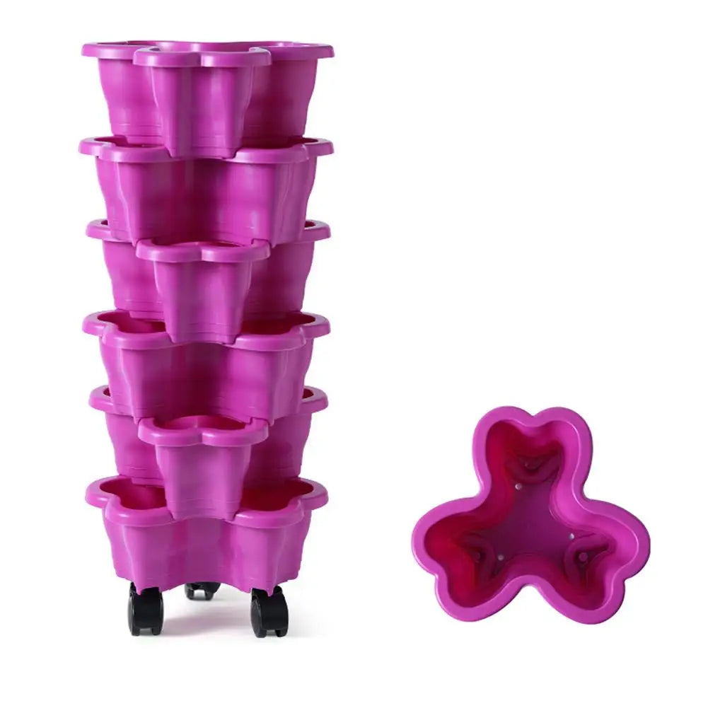 Multilayer Heart Shaped Petals Stereoscopic Planting Basin Indoor Vegetables and Plants Planting with Pulley Plastic Flower Pot Zpaxo Purple