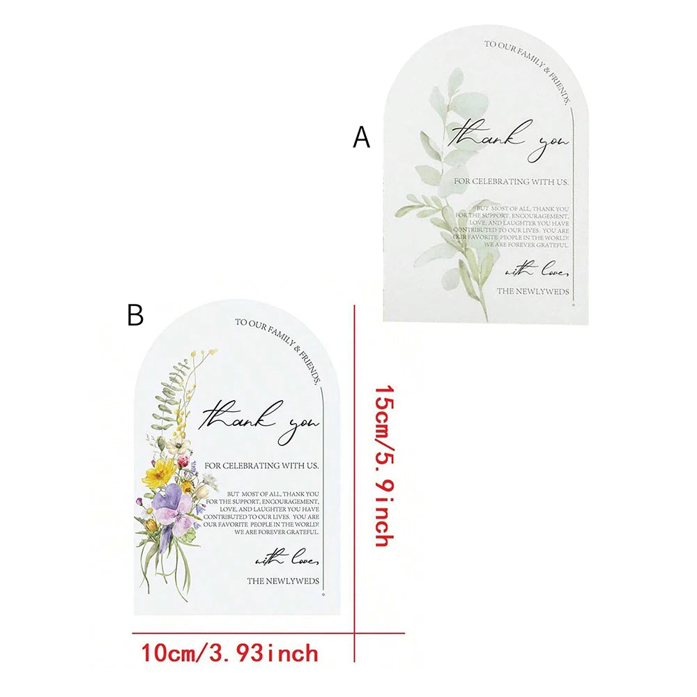 50/100Pcs Floral Thank You Cards for Wedding Reception Party Event Celebration Tabletop Decoration Zpaxo