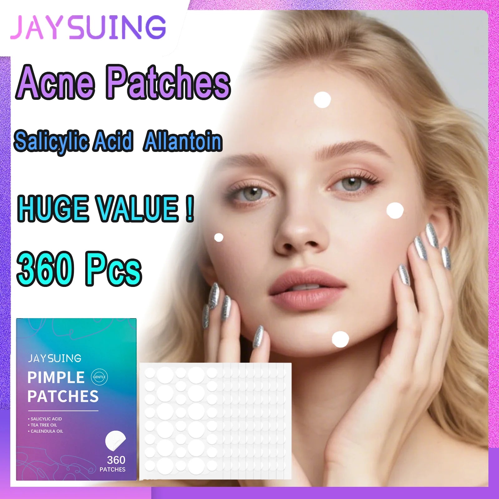 Acne Patches 360 Pcs Salicylic Acid Allantoin Hydrocolloid Invisible Pimple Patches for Face Gentle Daily Spot Treatment Zpaxo