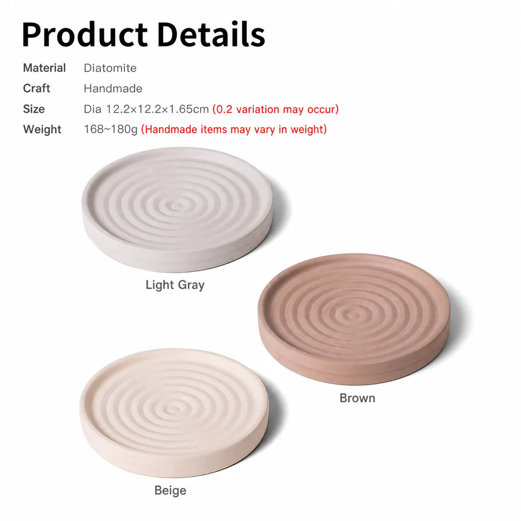 Round Diatomaceous Earth Soap Dish – Absorbent Bathroom Tray