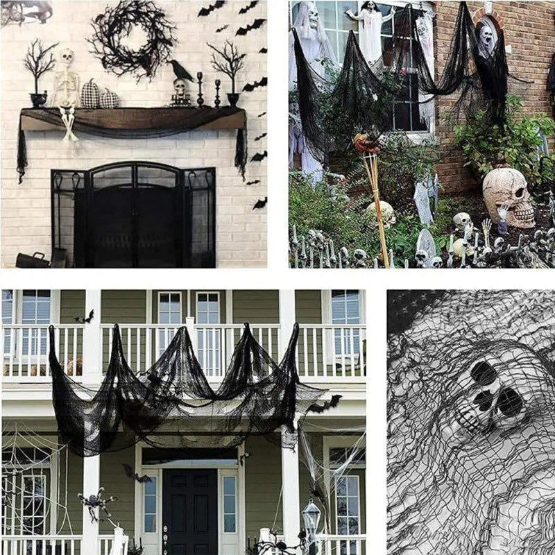 180x76cm Horror Halloween Decoration Black Gauze Artificial Spider