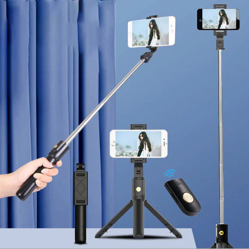 Foldable Wireless Selfie Stick Tripod Stand With Bluetooth Remote Extendable Portable Tripod For CellPhone Video Shooting Live Zpaxo