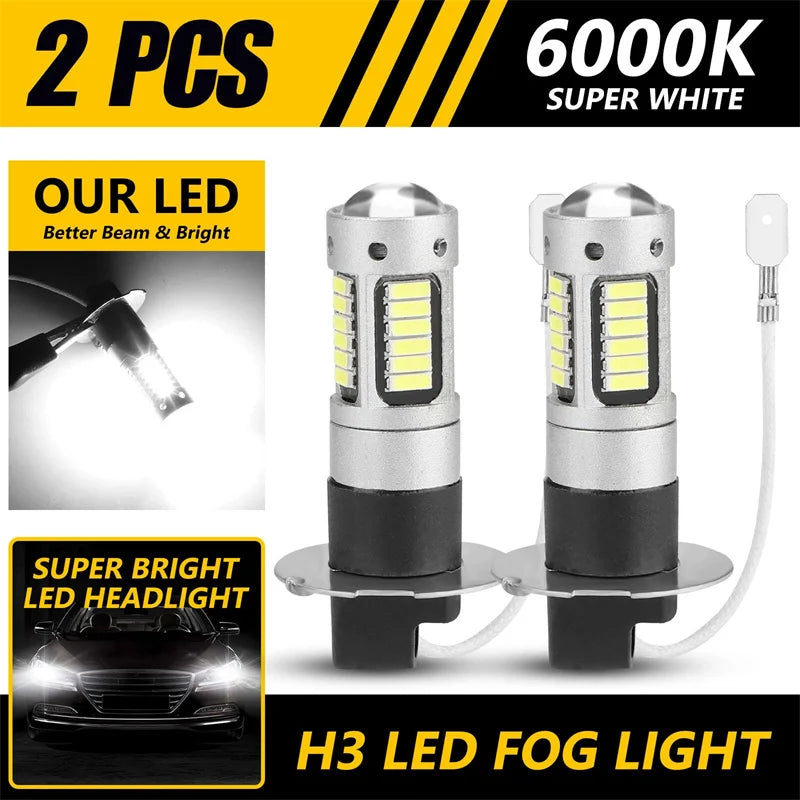 H3 LED Fog Light Bulbs 6000K White 1800LM – 2-Pack DRL