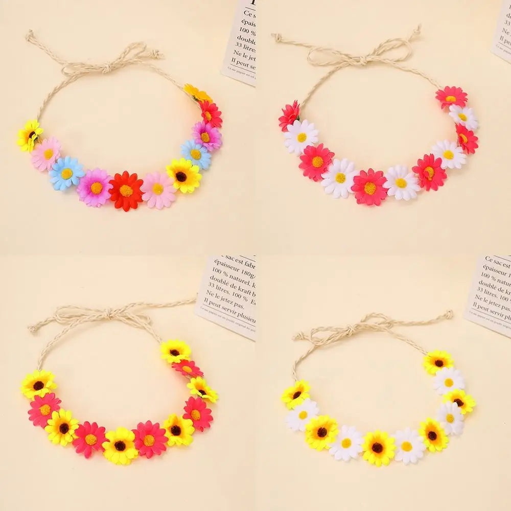 Bohemian Style Flower Headband Flower Decoration Braided Band Sunflower Hair Band Adjustable Rope Multicolor Sunflower Headband Zpaxo