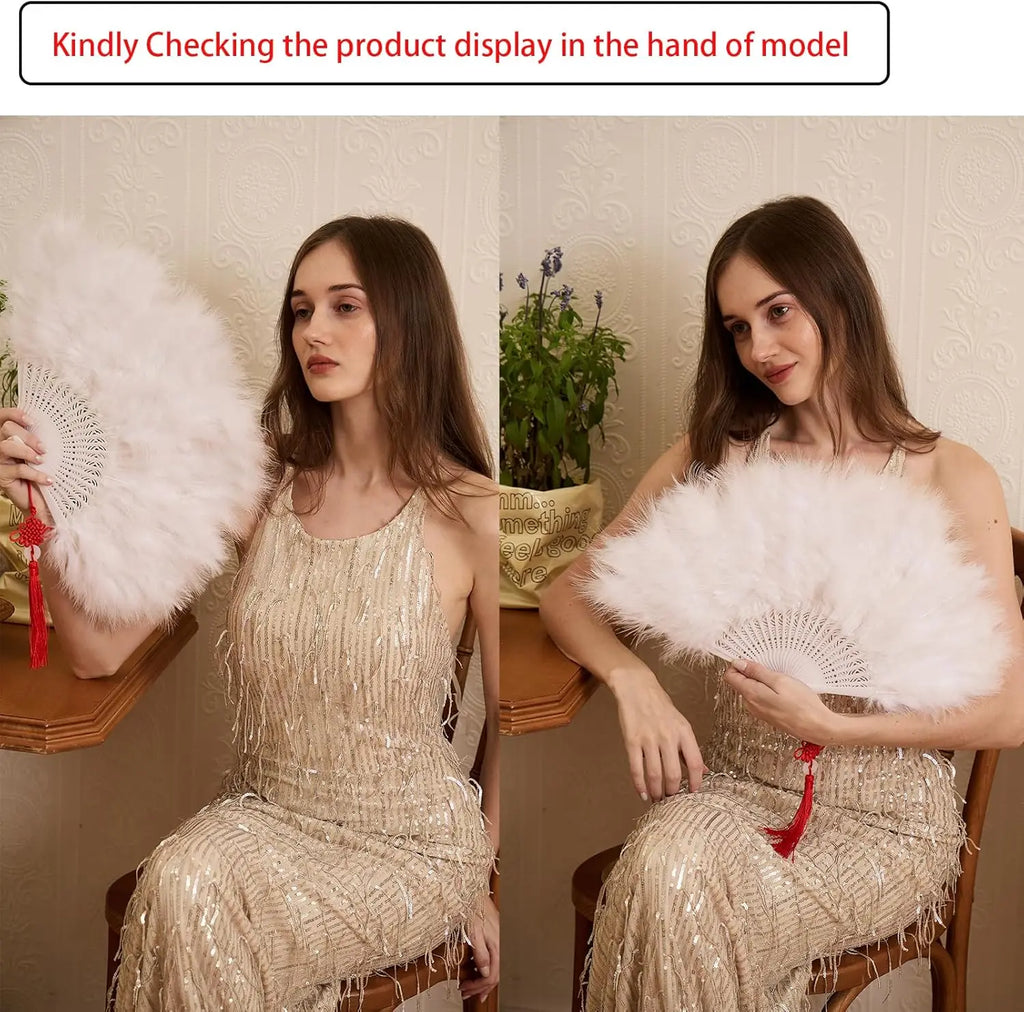 Handheld Feather Fan Flapper Hand Costume Party Dancing-WHITE Bridal